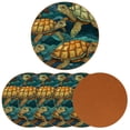 thumbnail image 2 of Turtle 6-Piece Microfiber Leather Round Coaster Set, 11x11 cm/4.3x4.3 in, Drink Coasters for Home and Office, Easy to Clean, Black Color, 2 of 6