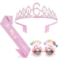 thumbnail image 1 of Decoraciones de Cumpleaños, Kit de Sash y Corona con Brillo con Gafas de Sol de Feliz Cumpleaños, Corona de Princesa Tiara y Accesorio de Atuendo para Fiesta de Sash, 1 of 5