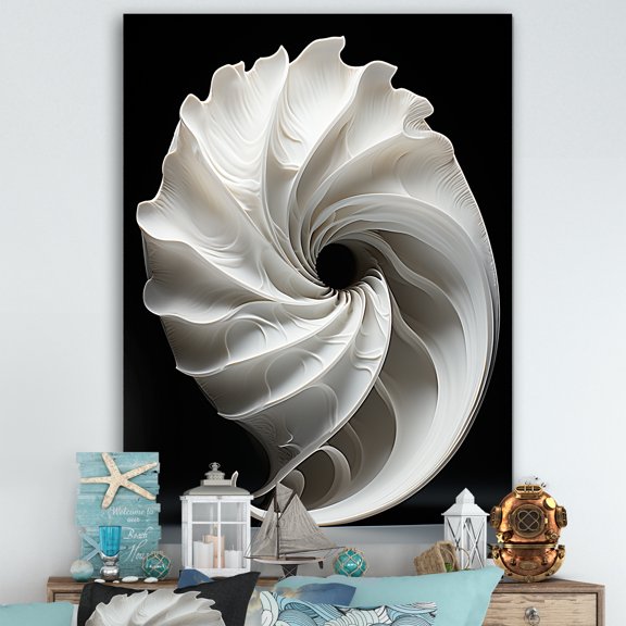 Designart "Onyx Ocean Passage In Black And White I" Nautilus Canvas Art Print