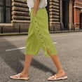 thumbnail image 2 of vigerkar Pants for Women Side Button Capri Pants Casual Loose Fit Lounge Beach Pant with Pockets (Green, M), 2 of 5