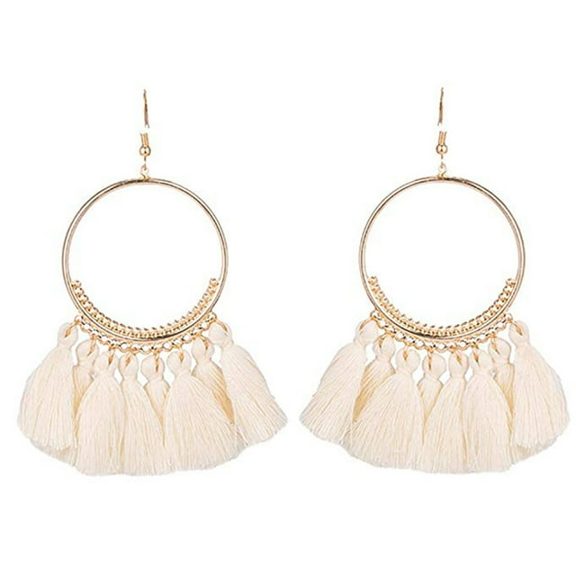 Boucle d'Oreille Ronde Ronde Ronde Colorée Sans Allergie Style Bohème Cercle Rond Fil Pompon Pendentifs Boucle d'Oreille