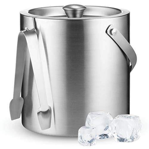 Double-Wall Stainless-Steel Insulated Ice Bucket With Lid and Ice Tong ...