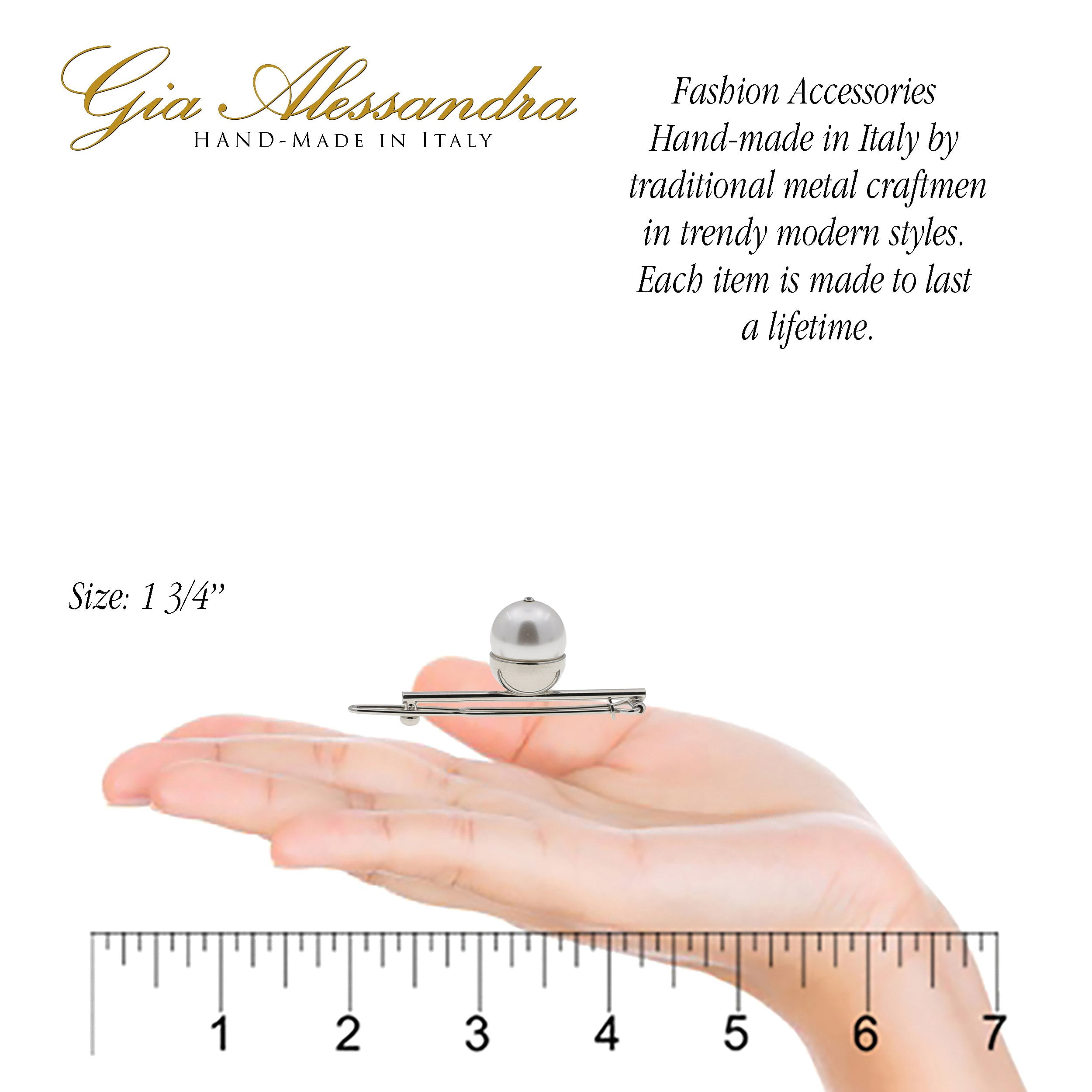 GA248 2.75 Inch Wedding Bridal Hair Barrette Slide-In Clip Silver and White Pearls
