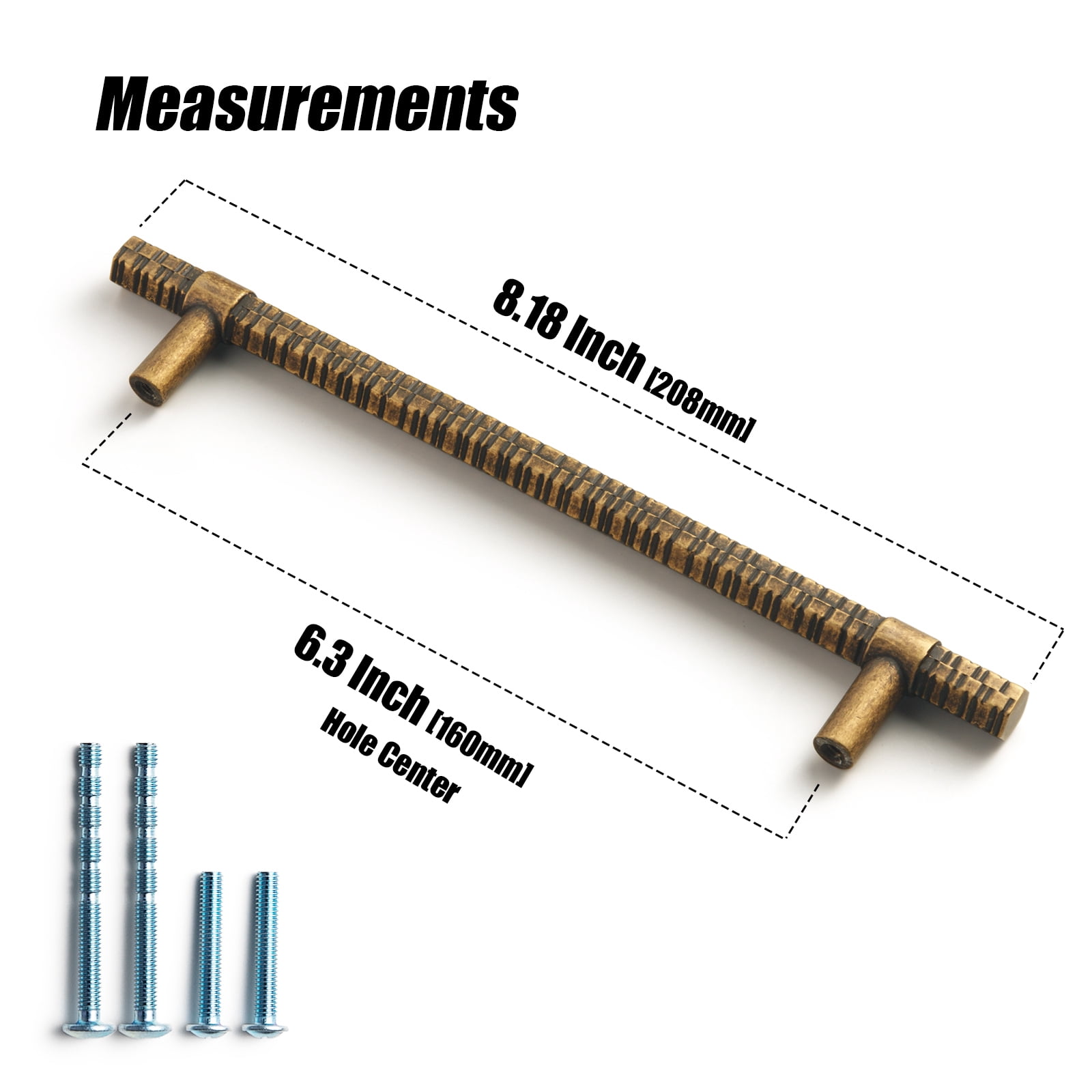 Goo-Ki 12 Pack 6.3''(160 MM) Hole Centers Antique Brass T Bar Cabinet Pulls, Luxury Zinc Alloy Cabinet Handles with Knurled for Dresser,Drawer,and Cupboard