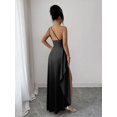 thumbnail image 2 of Womens Black Satin One Shoulder Ruched Waist High Slit Evening Maxi Gown, 2 of 7