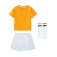 thumbnail image 2 of Cethrio Kids Girls Cotton Outfit Sets, Short Sleeve Summer 3 Piece T-shirts Skirts and Socks Sets Orange Size 5T, 2 of 4