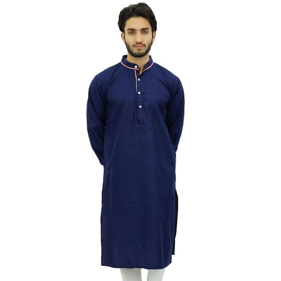 Atasi Men's Long Cotton Mandarin Collar Blue Shirt Ethnic Clothing-Small