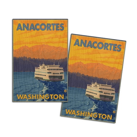 

Anacortes Washington Ferry and Mountains (4x6 Birch Wood Postcards 2-Pack Stationary Rustic Home Wall Decor)