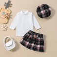 thumbnail image 2 of MAMAMI Toddler Girl Fall Outfits Girl Ruffle Long Sleeve Top and Plaid Half Skirt Set, 2 of 7