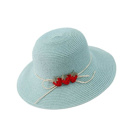 

Puawkoer Fisherman HatStraw Woven Strawberry DecorationOutside Women Clothing Shoes & Accessories One Size Light blue