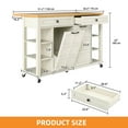 thumbnail image 5 of Craftian Kitchen Island with Power Outlets & Drop Leaf, Kitchen Island Cart with Trash Storage,White, 5 of 8