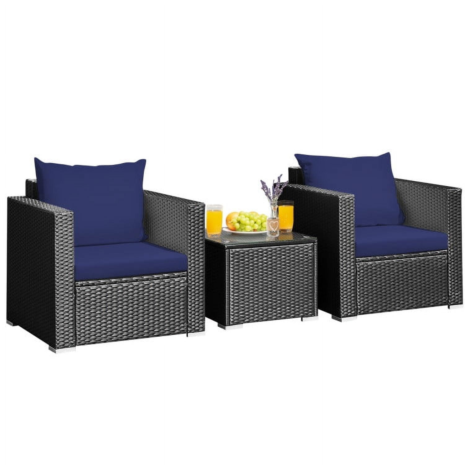 Aimee Lii 3 Pieces Patio Wicker Conversation Set with Cushion, Modern Patio Furniture, Navy Aimee Lii 3 Pieces Patio Wicker Conversation Set with Cushion, Modern Patio Furniture, Navy