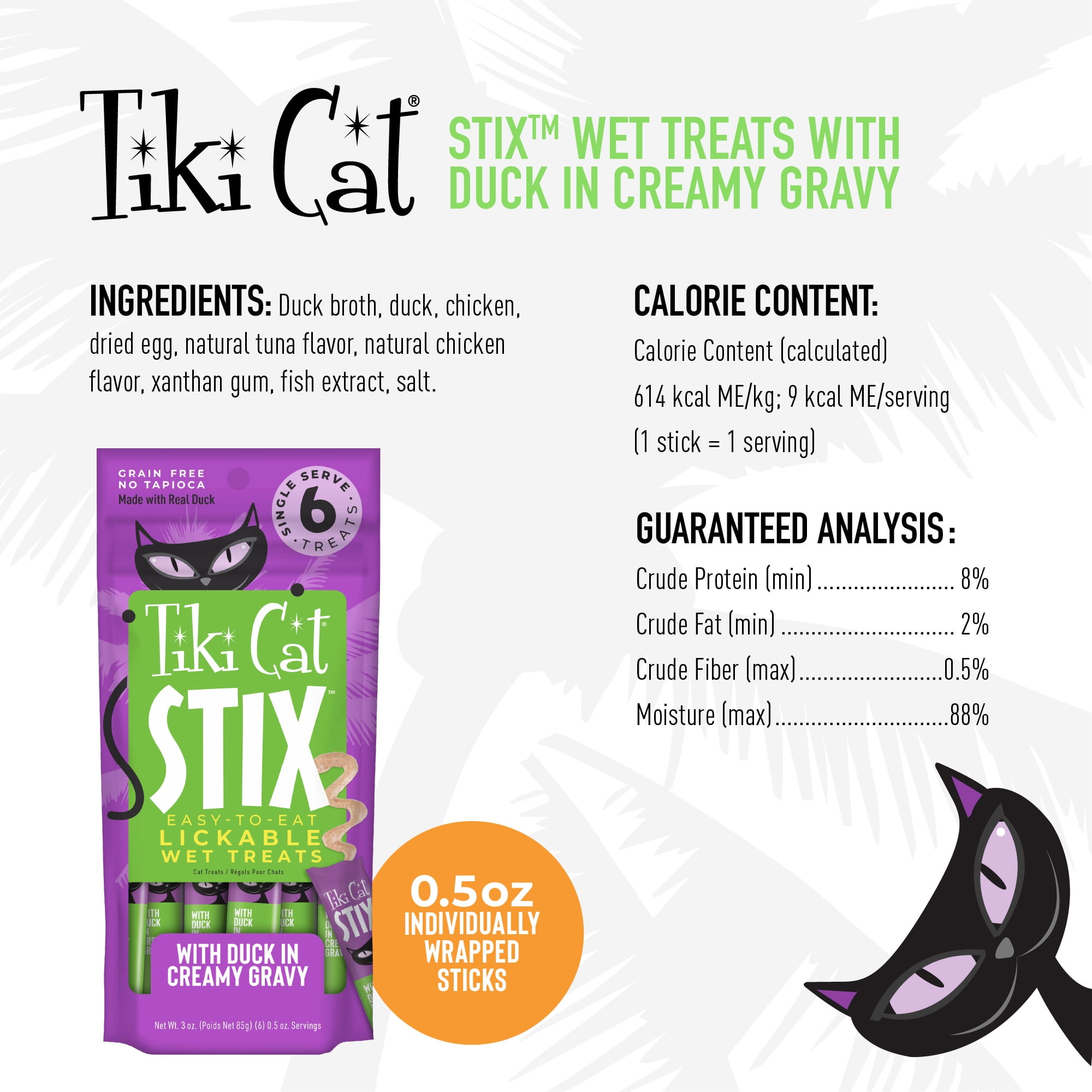 (12 pack) Tiki Cat Stix Wet Cat Treats, Duck, 3 oz. Pouch