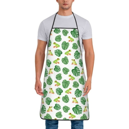 

Junzan Frogs And Tropical Leaves Print Kitchen Cooking Aprons Chef Apron for Men and Women Professional for Cooking Bib Aprons for Kitchen/Crafting/BBQ/Drawing