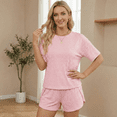thumbnail image 4 of SOMER Pajamas for Women Set 2 Piece Striped Lounge Set Pink Pjs Sets Short Sleeve Tops with Shorts Sleepwear Casual Split Short Sets 2026, 4 of 6