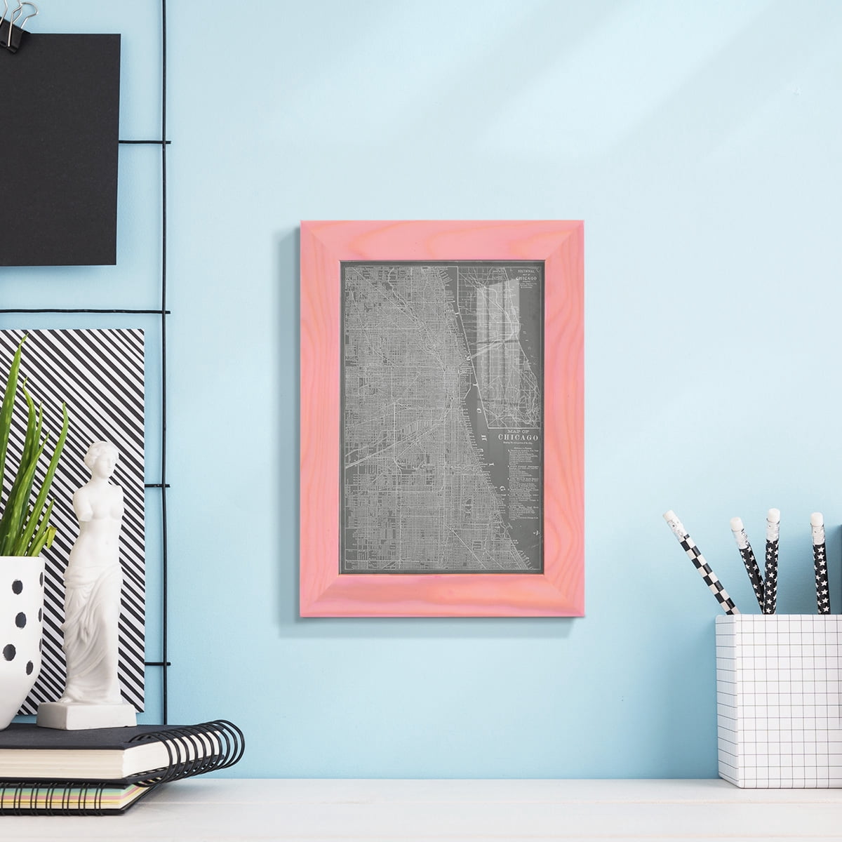 City Map of Chicago -Framed Print w/glass-Sunset Pink