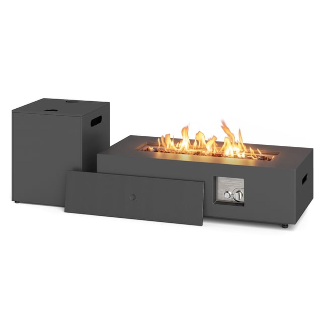 Gymax 42'' Outdoor Rectangular Fire Table 50 000 BTU Propane Gas Fire Pit Table w/ Lid