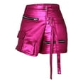 thumbnail image 6 of Riforla Women's Fashion Sexy Solid Color Shorts Patchwork Zipper Package Short Leather Shorts for Women Hot Pink XXL, 6 of 7