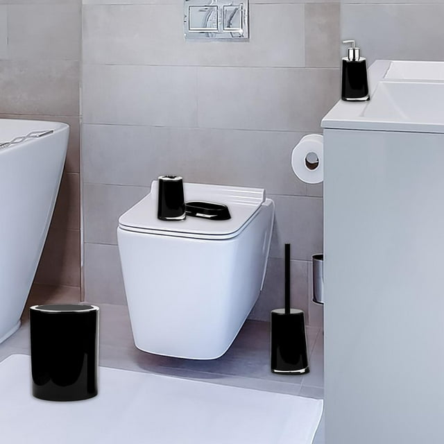 Paquete de 5 accesorios de baño Perfecl con Soporte elegante moderno para inodoro color negro