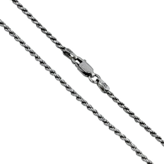 Sterling Silver Diamond-Cut Oxidized Rope Chain 1.7mm 925 Antiqued Necklace 24" Jewelry Female