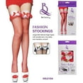 thumbnail image 2 of Ymyiu Bas pour Femmes Bas en Soie à Reflets pour Femmes Cuisse Haute Dentelle Haut Bas (Rouge, Taille Unique), 2 of 6
