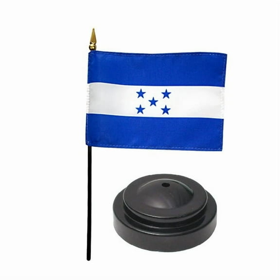 Honduras Desk Flag with Base; American Made Rayon 4x6 inch Miniature Table Set Includes One Small Mini Country Stick Flags and One Black Stand (Honduras Desk Flag and Base)