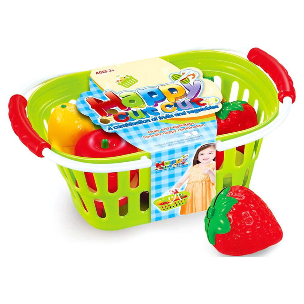 Mundo Toys Pretend Play Cutting Fruit and Vegetable Food Set with Basket for Kids