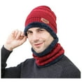 thumbnail image 2 of WTXUE Beanie Knit Hat Men's Winter Hat Cap Collar Set Plus Velvet Thick Knit Hat And Muffler Thick Fleece Lined Hat Soft Warm Hat Winter Hat Red M, 2 of 3