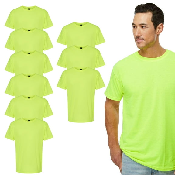 M&O Hi-Vis Short Sleeve Safety T-Shirt, Safety Green 9-Pack S-3XL, Crew Neck Comfortable Work Tee