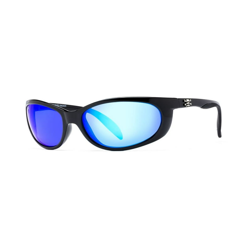 Calcutta SK1BM Smoker Sunglasses Shiny Black And Blue Mirror 60mm Lens 