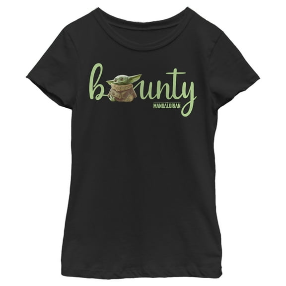 Girl's Star Wars: The Mandalorian The Child Bounty Green Cursive Graphic Tee Black X Large