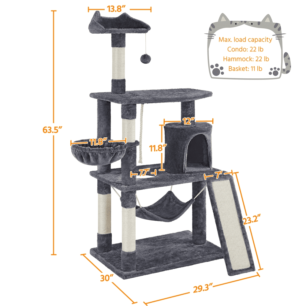 Renwick 63.5''H Multi Level Cat Tree Condo with Scratching Post, Dark Gray