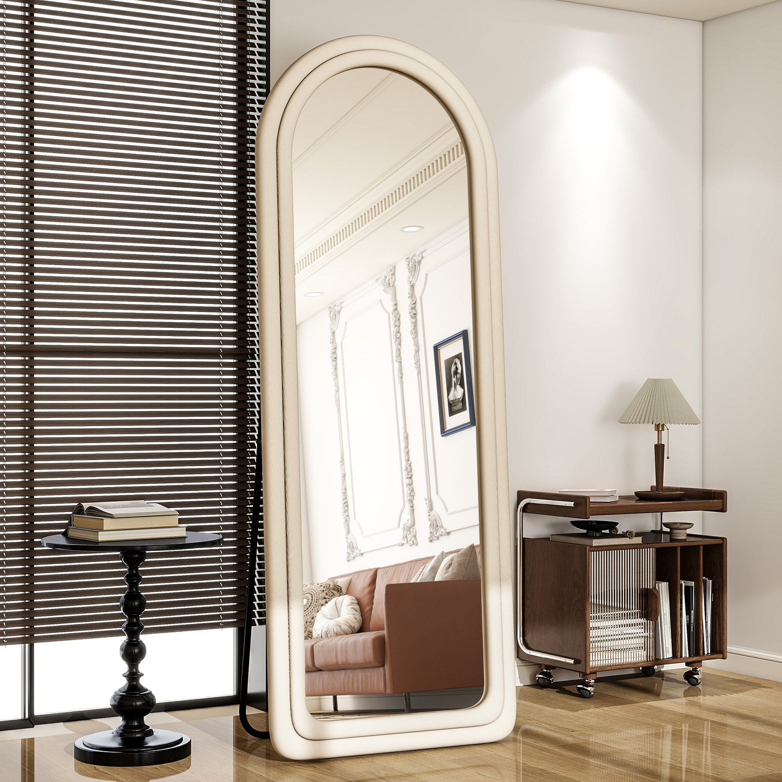 Puremirror 63"x24" Arched Full Length Mirror Round-Edge Floor Mirror With Flannel Frame, White