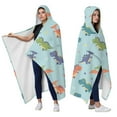 thumbnail image 2 of Wearable Blanket,LightBlue Cartoon Dinosaurs Geometric Pattern Hooded Wearable Flannel Blanket for Adults & Teens,Winter Poncho Shawl Wrap Cape Cozy Anti-Pill,60"x80", 2 of 5