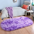 thumbnail image 4 of Junovo Fluffy Oval Rug Soft Tie Dye Area Rugs Shaggy Colorful Carpet Plush Bedside Carpet for Teen Dorm Baby Nursery,2.6 x 5.3ft,Purple, 4 of 7