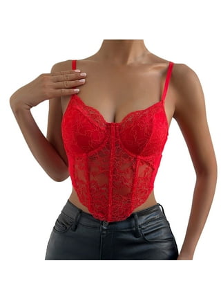 Dealmore Womens Sexy Lace Spaghetti Strap Corset Crop Top Y2K Summer Mesh  Vintage Boned Corset Party Bustier Cami Tops
