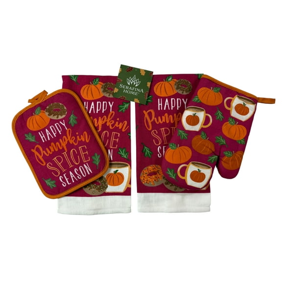 Serafina Home 4-Piece Traditional, Contemporary, Country Rustic Autumn, Fall, Thanksgiving Kitchen Linen Set