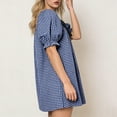 thumbnail image 5 of Htigea Short Plaid Dress for Women Cute Puff Sleeve Square Neck Bow Dresses Summer Casual Babydoll Mini Dress Blue M, 5 of 7