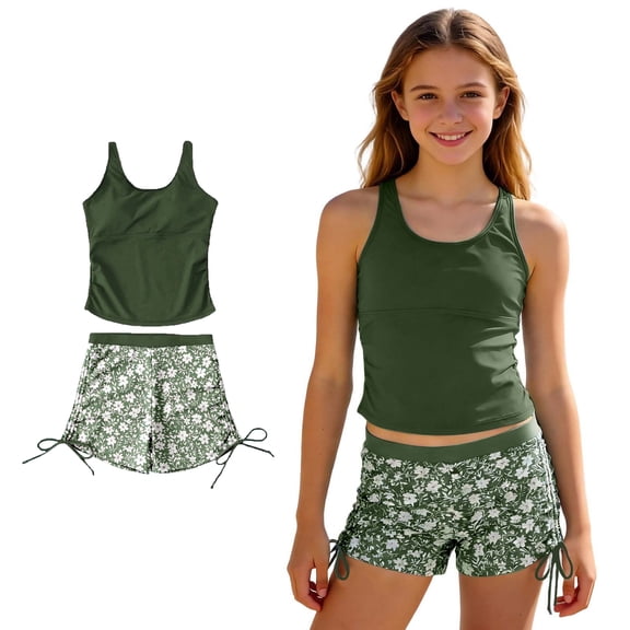 Kids Girls Swimsuits Girls Swimsuit With Shorts Two Piece Cute Bikinis Girls Clothes Size 9-10 Years