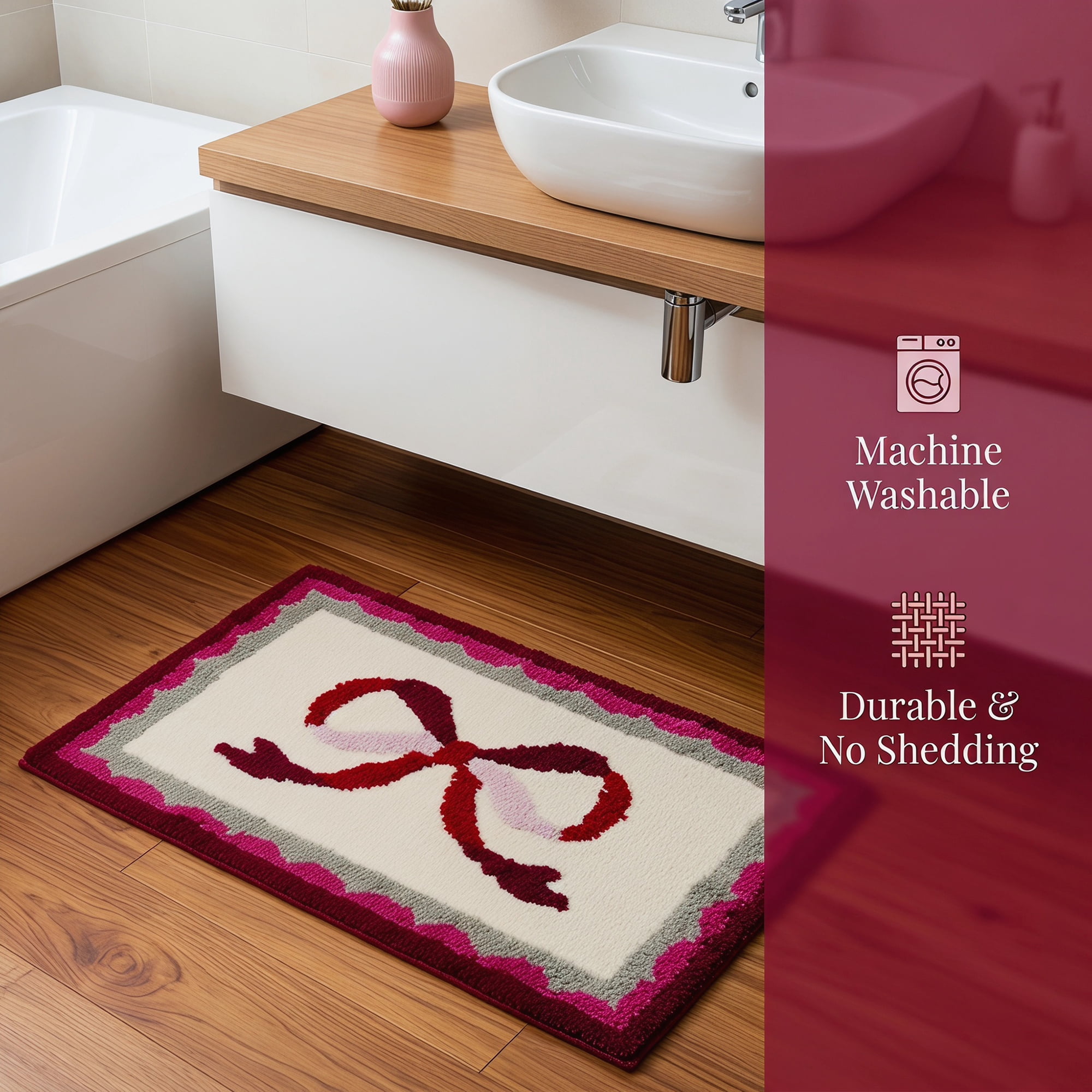 Unique Bargains Aesthetic Printed Ultra Soft Absorbent Shaggy Bath Mat Red 32" x 20"