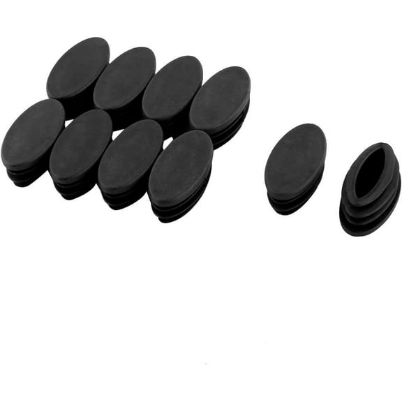 10-Pack BlackTable Chair Leg Plastic Oval Pipe Tube Insert Cap 20 x 39mm