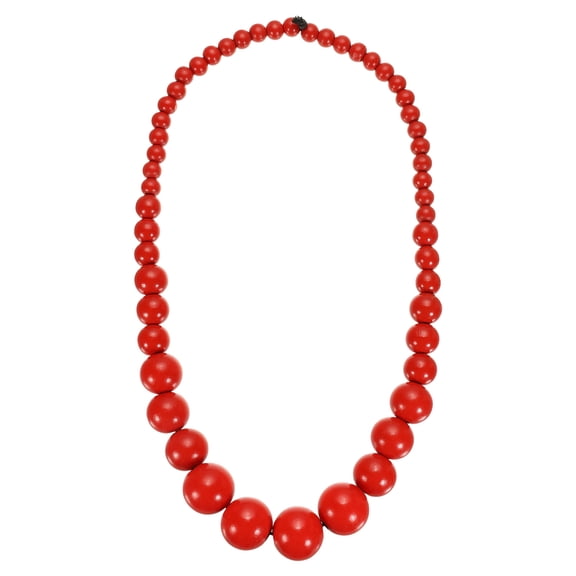 Uxcell Chunky Beaded Necklace, Round Wooden Beaded Necklace Big Ball Bead Collar Necklaces for Women Men Handmade Jewelry Trendy Accessories, Red