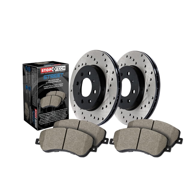 Stop Tech Power Slot Brake Kit 936.47010 Street Axle Pack; Drilled Rotors; Black E-Coated; With Rotors And Pads