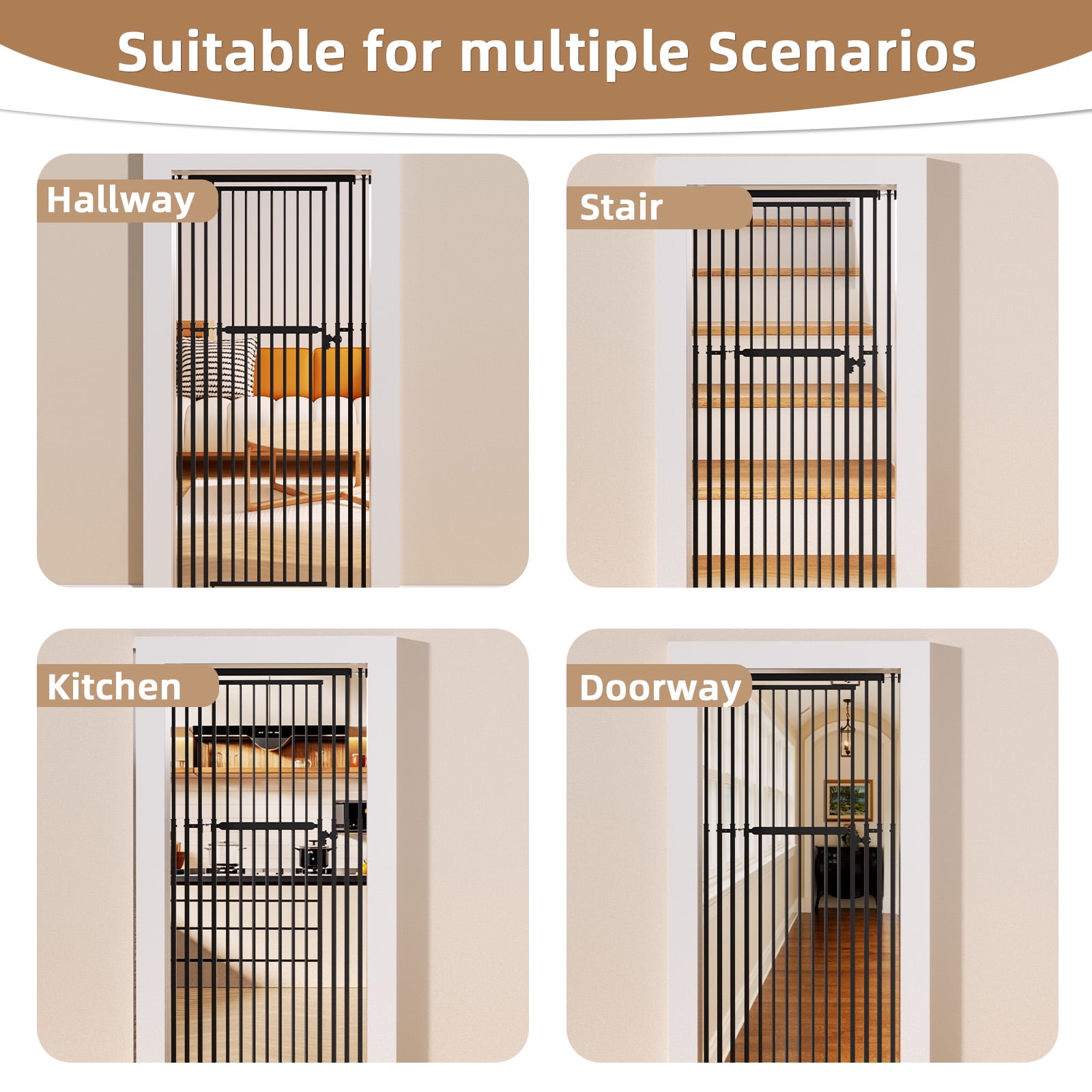 YUFU 47"-87" Extra Tall Pet Gate Metal Safety Gates 27.5"-31.5" Adjustable Width Adjustable Height For Cats Pressure Mounted