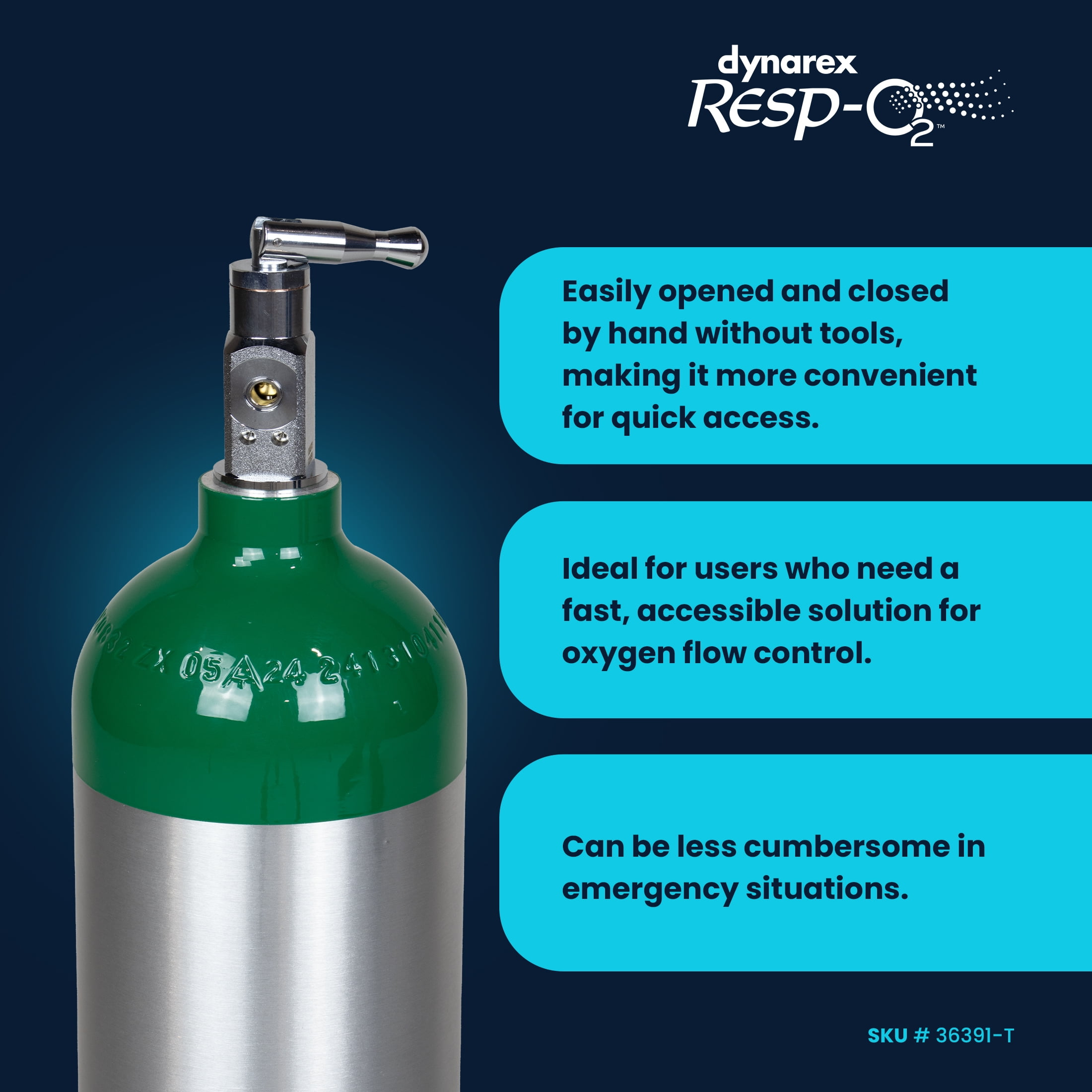 Dynarex Resp-O2 M15 Oxygen D-Cylinder with CGA 870 Toggle Valve
