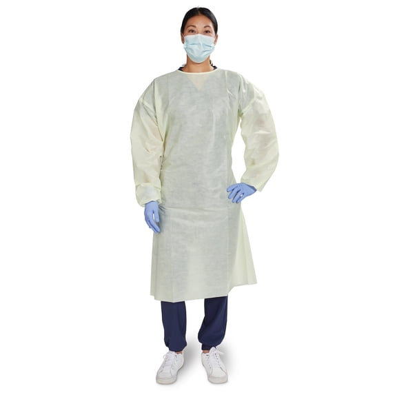 McKesson Disposable SMS Protective Procedure Gown Yellow One Size Fits Most 10 per Bag
