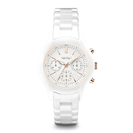 Caravelle New York 45L144 Womens White Ceramic Finish Chronograph Watch