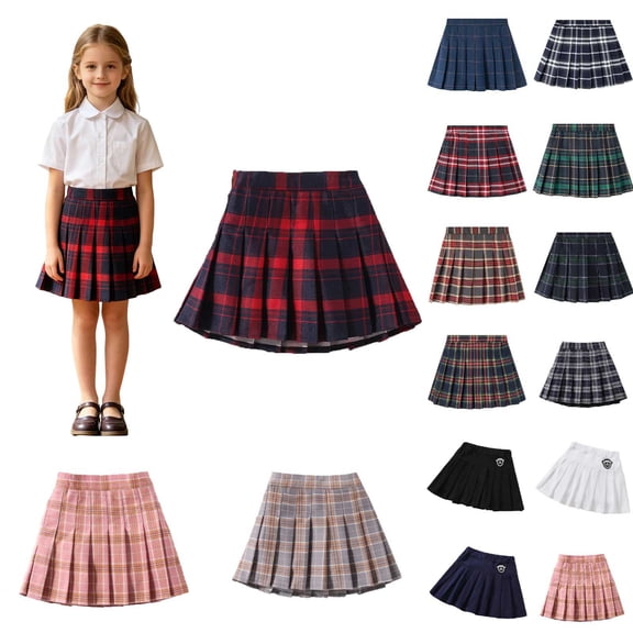 VeFlora Girl's School Uniform Pleated Short Skirts, Cotton Blend High Waist Plaid Skirts for Girls, Uniform Skirts For School Formal Occasions, Back to Shool Cloths(Red2/2-3 Years)