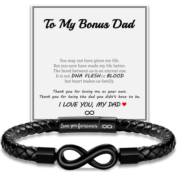 Leather Bracelet for Men Gifts To My Son Bracelet from Mom Fathers Day Bracelet Gifts for Dad Grandpa Love You Forever Engraved Husband Birthday Gift Ideas Infinity Knot Jewelry