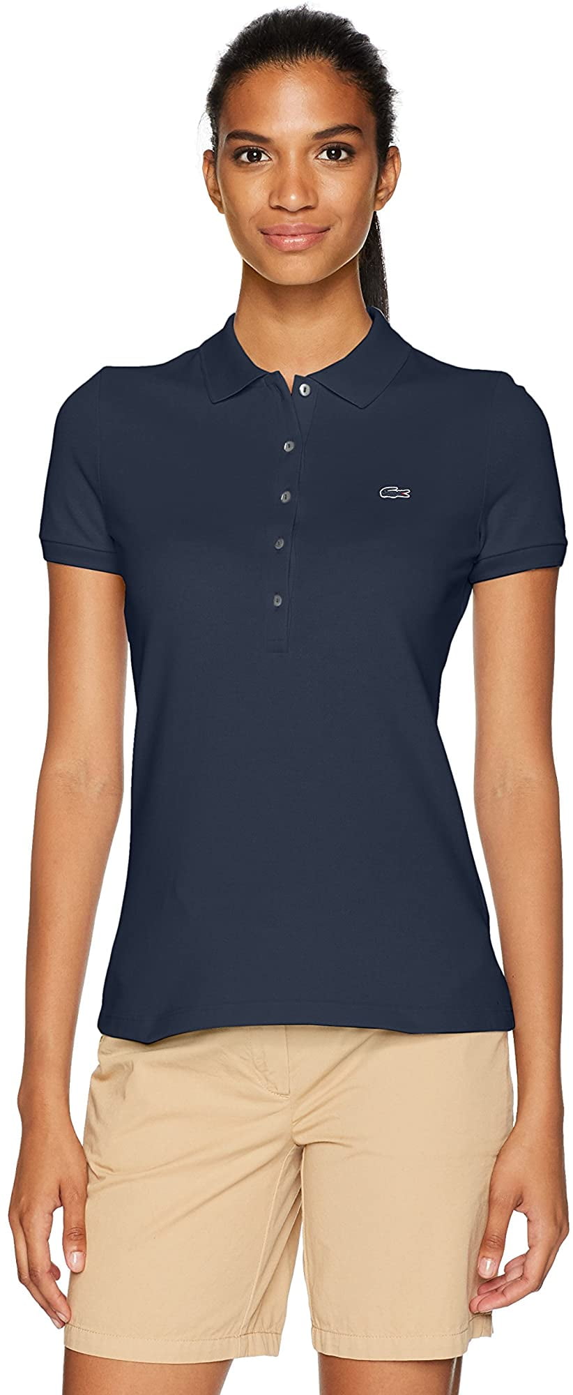 Lacoste Women's Short Sleeve Slim Fit Stretch Pique Polo Shirt 